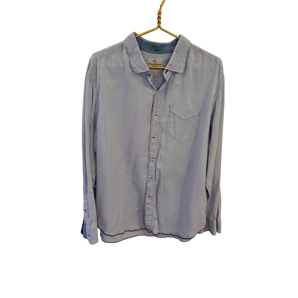 Tommy Bahama Jeans Mens XL Blue‎ Tencel Cotton Island Modern Fit Button Down